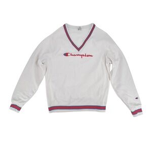 Champion White V-Neck Fleece Lined Sweatshirt Size Medium Men’s